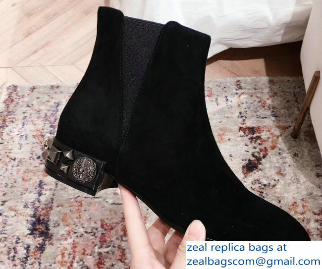 Dolce & Gabbana Embroidered Heel 3cm Chelsea Ankle Boots Suede Black 2018 - Click Image to Close